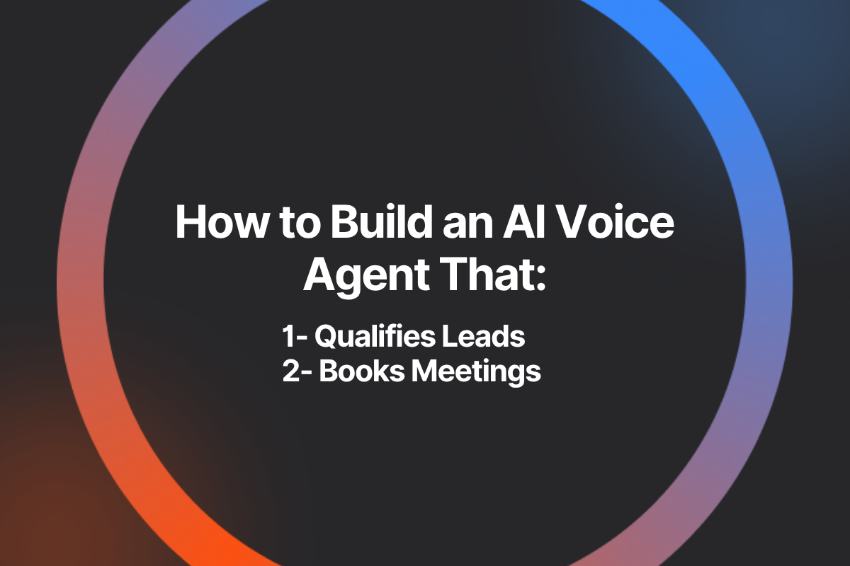 AI Operator branded graphic with dark background and orange-to-blue gradient circle border. White text reads "Build a Voice Agent for Lead Booking" with the AI Operator logo centered at the top.