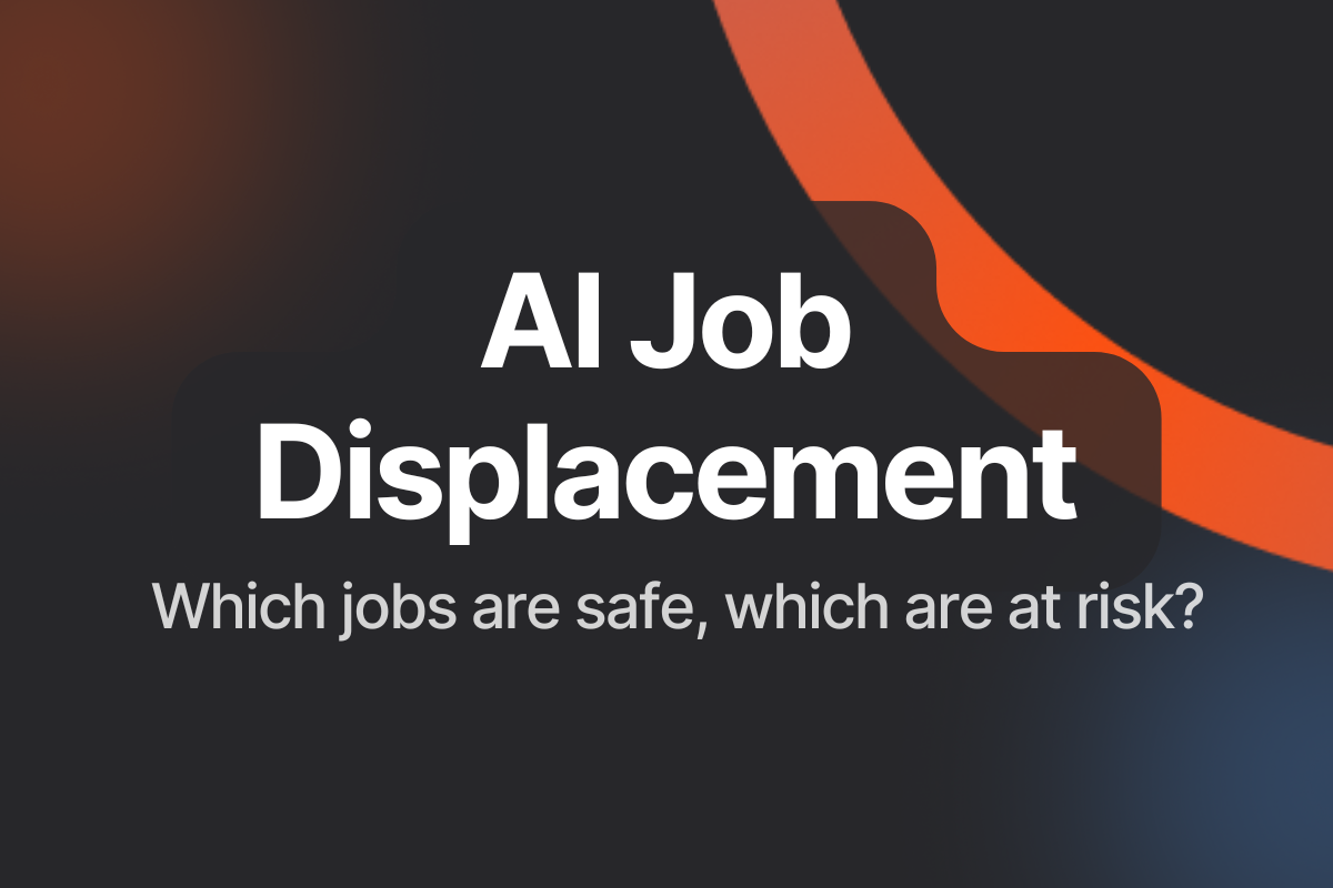 Blog post title card reading "AI Job Displacement: What the Data Says About Which Jobs Are Safe" on branded background.
