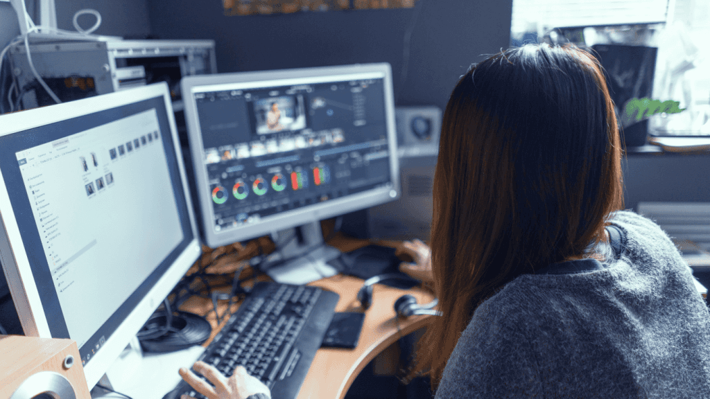Content team at work using AI tools and software